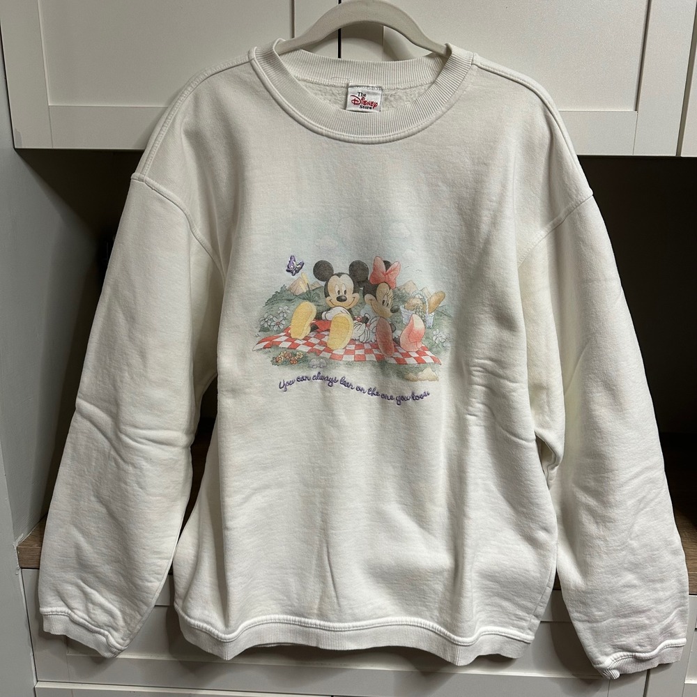 Disney Store Sweatshirt Unisex M Mickey Minnie Picnic Vintage 90s Single Stitch